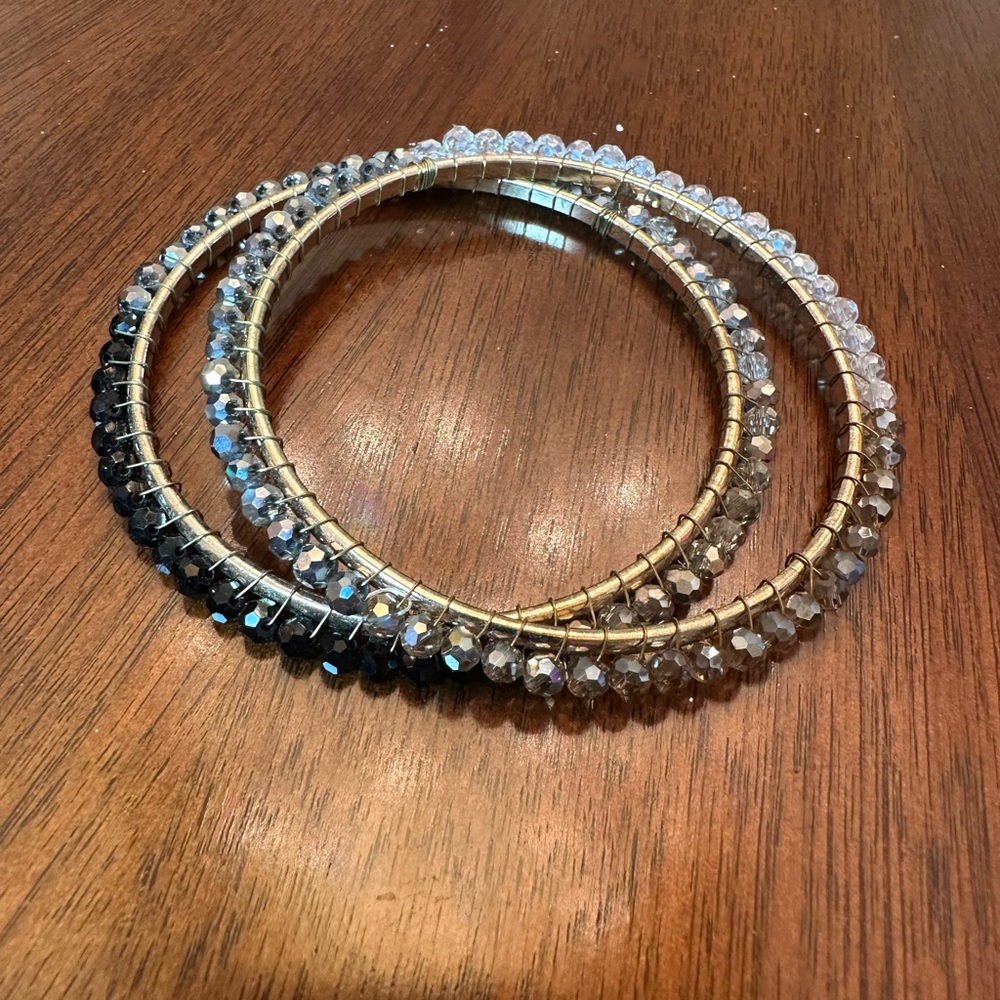 Elegant Gold and Black Crystal Bangle Set - Picture 2 of 2